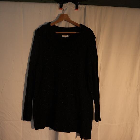 Calvin Klein Black Tunic White dots Pullover Top Asymmetric Hem - Picture 3 of 16